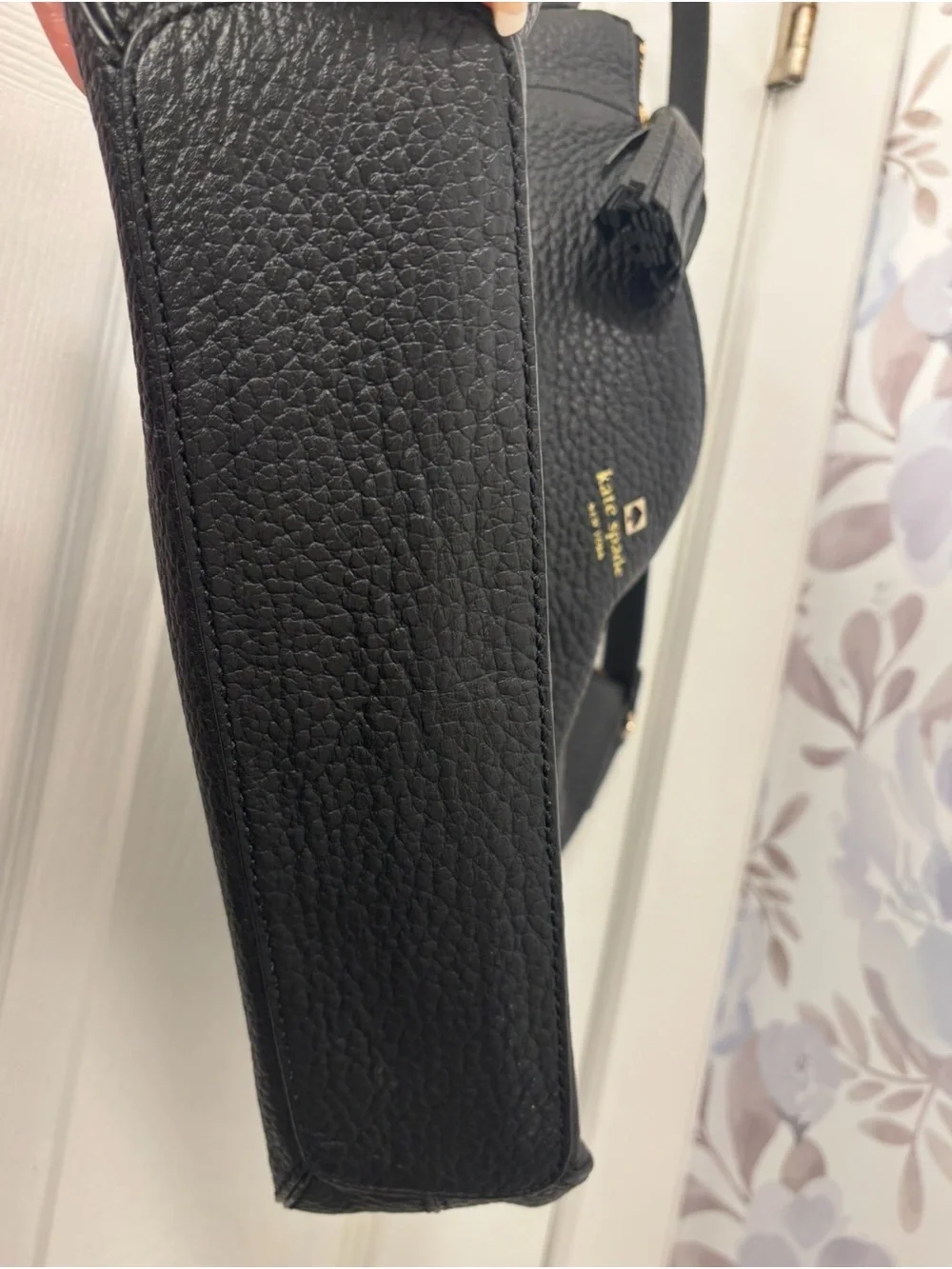 kate spade Black Pebbled Leather Shoulder Hobo with Tassel